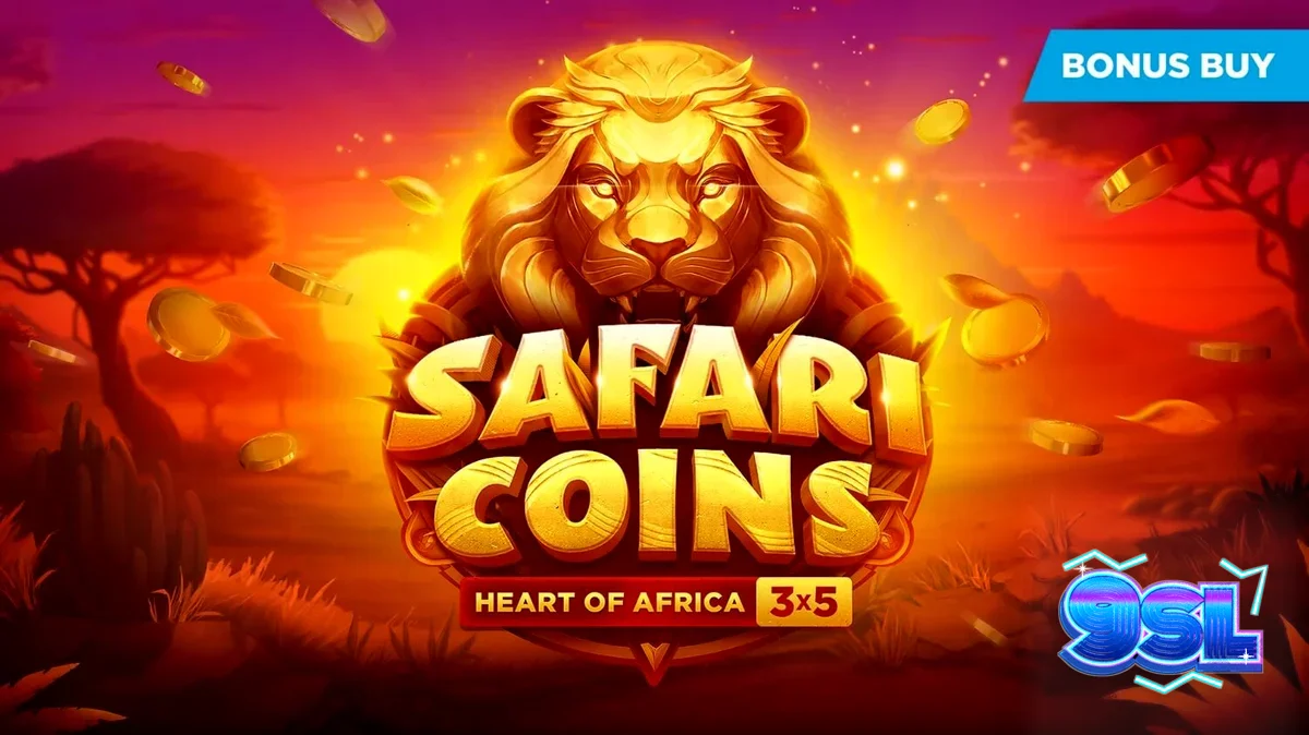 Pemandangan savana Afrika dengan simbol-simbol emas dalam slot Safari Coins